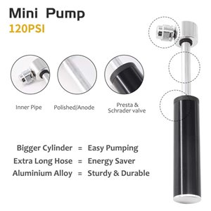 Mini Bike Hand Pump 120psi Presta/Schrader Black 10cm